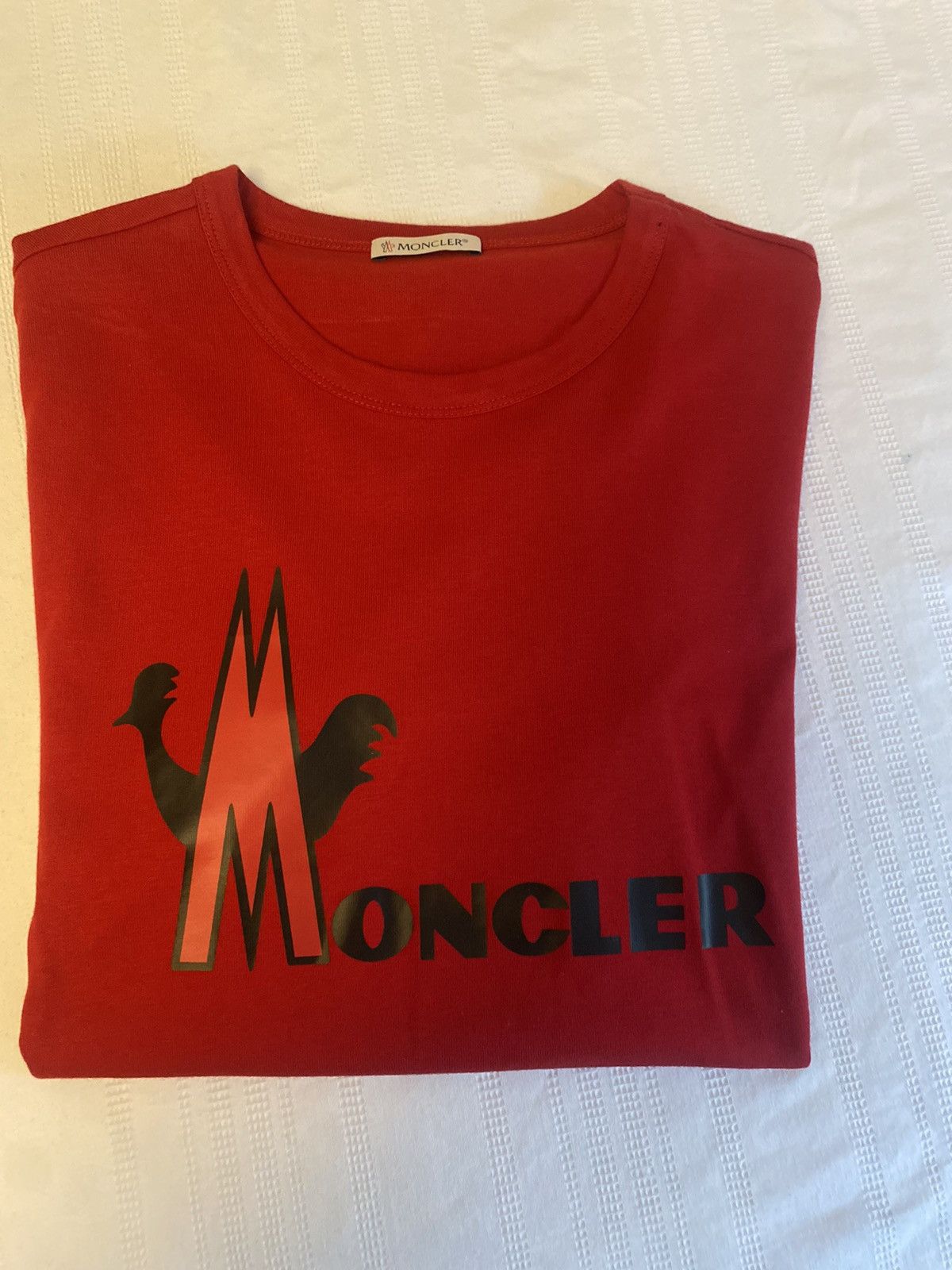 Image of Moncler Logo Print Tshirt in Red, Men's (Size Small)