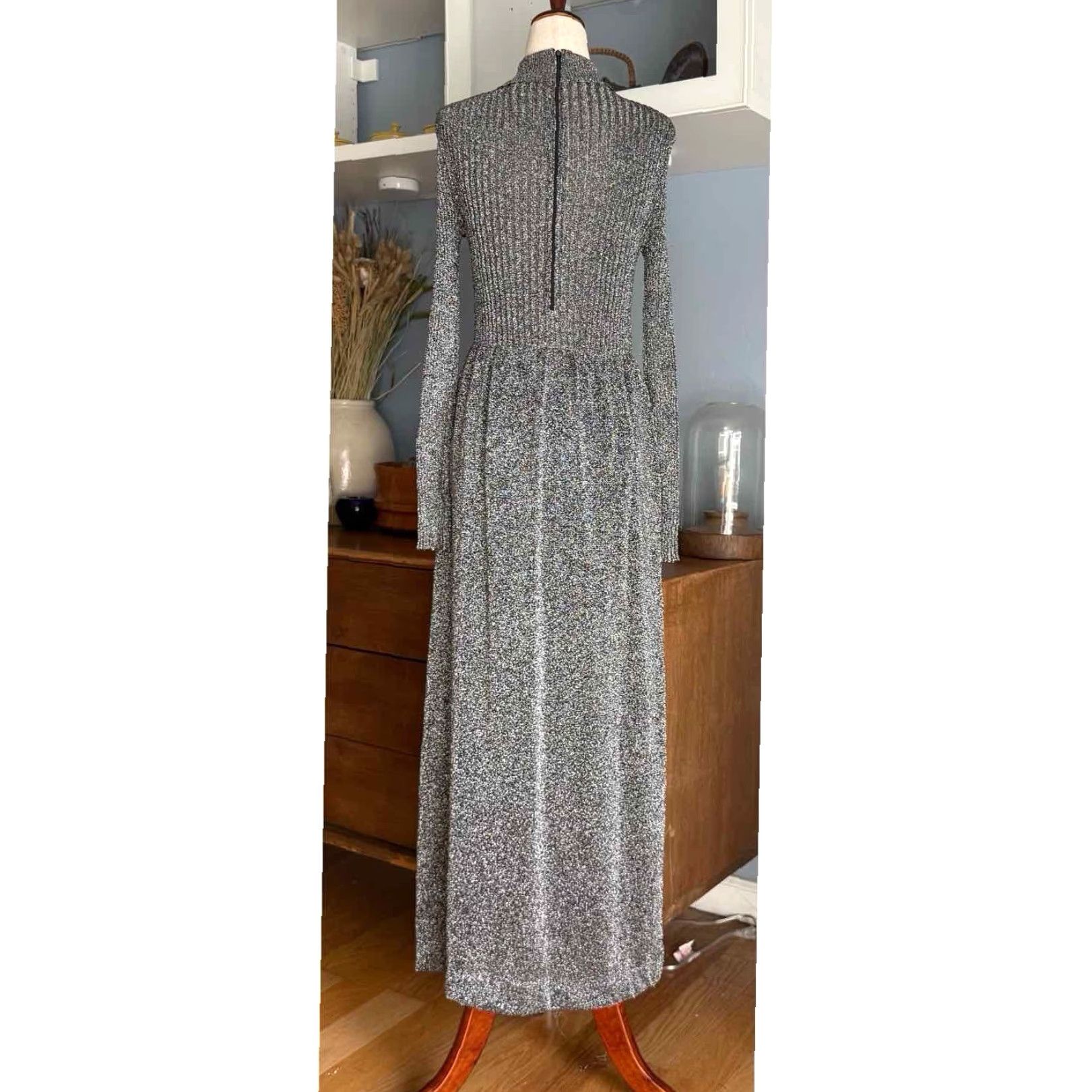 Etro VINTAGE Royal Cathay Silver Metallic Knit Midi Maxi Dress Party Retro S Womens 60s 70s A-Line Size S / US 4 / IT 40 - 4 Thumbnail