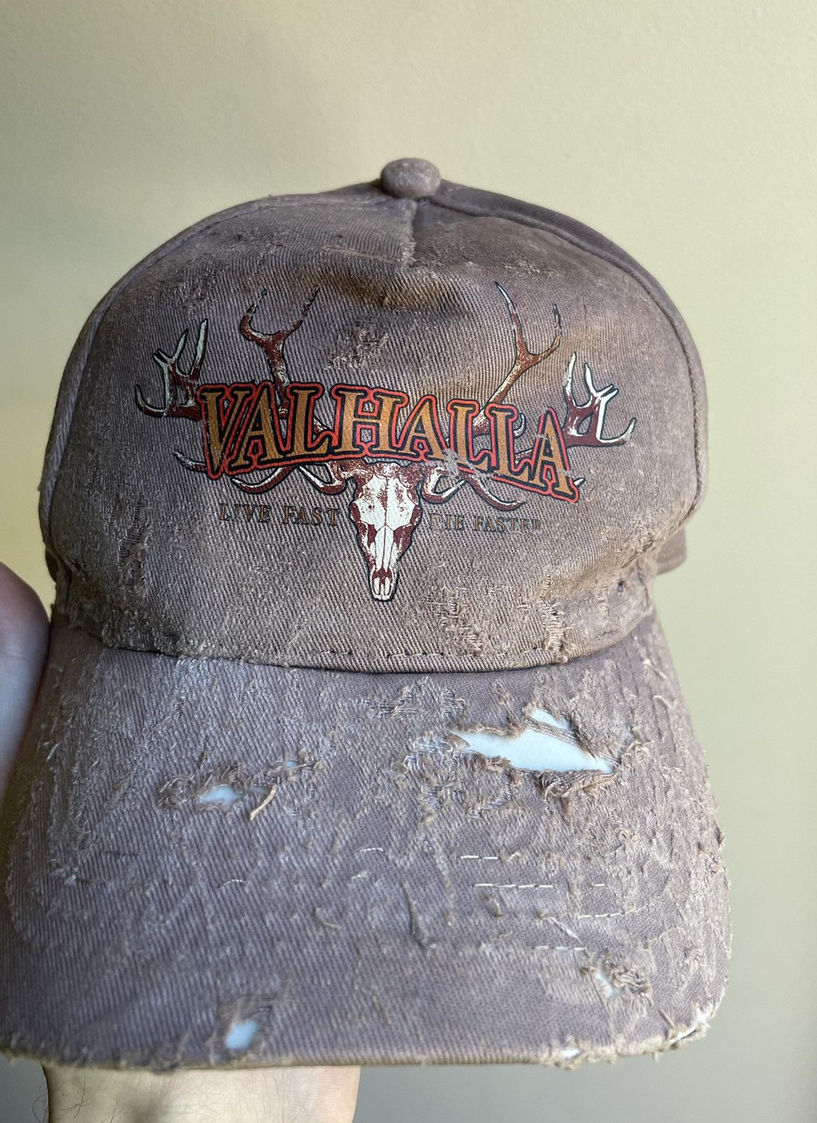 Drain Gang × Haunted Mound × Salem Sportswear JJVALHALLA - Live fast Die faster antler logo hat distressed Size ONE SIZE - 1 Thumbnail