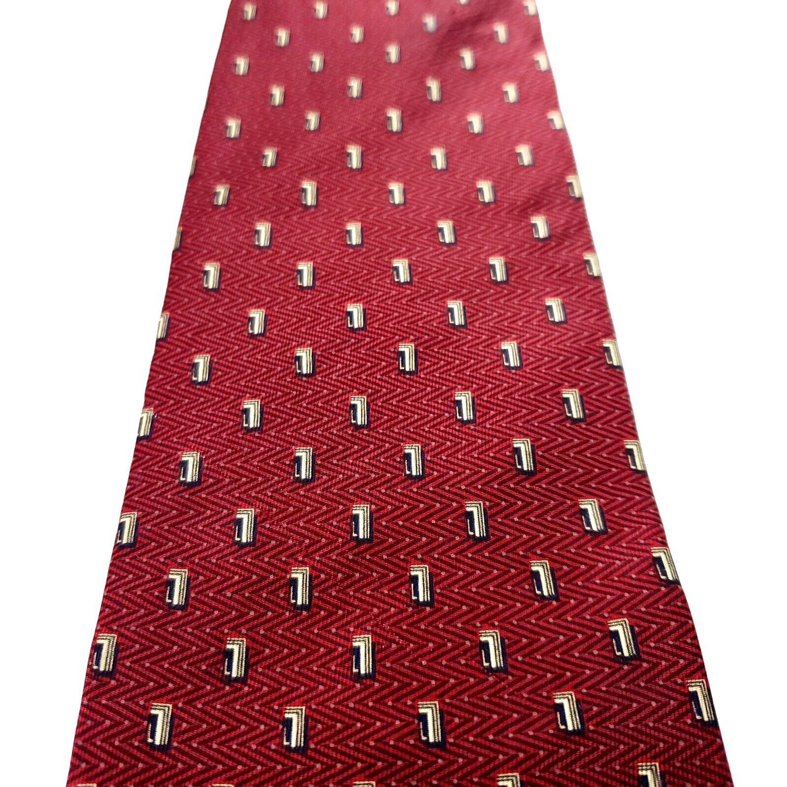 Nautica Nautica Red Silk Tie Woven Short Wide Geometric Herringbone Size ONE SIZE - 2 Thumbnail