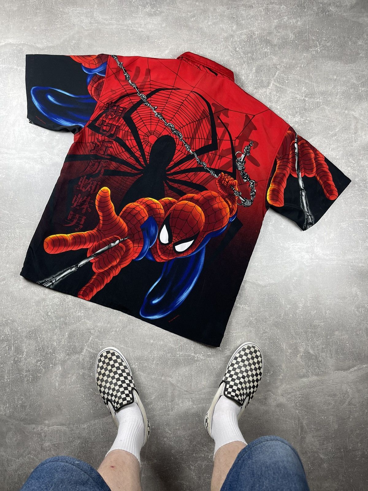 Marvel Comics × Vintage Vintage Spider Man Black Big Log Hawaiian Shirt Marvel 2001 Size US XL / EU 56 / 4 - 8 Thumbnail