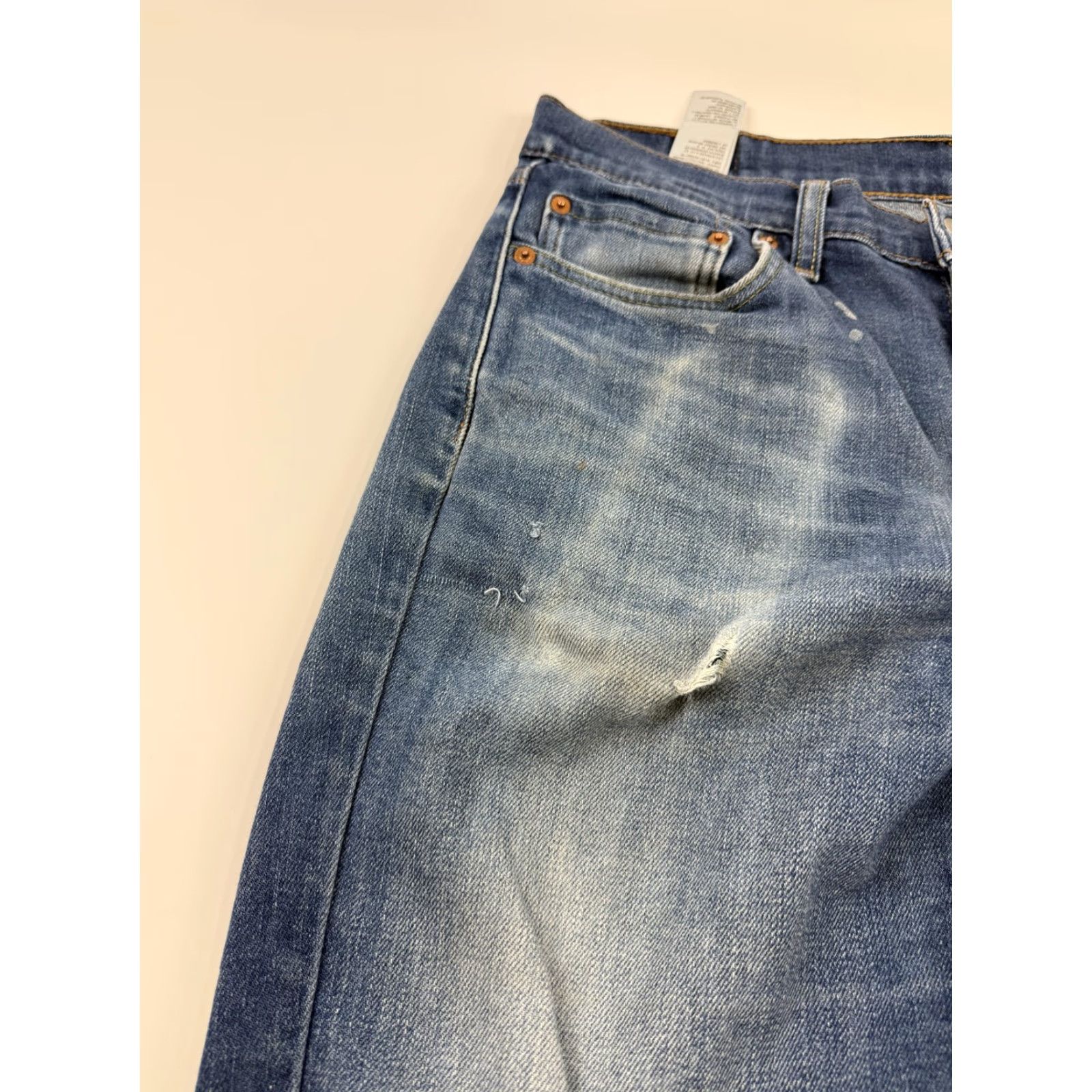 Levi's Levi's 514 Jeans Mens 33W 29L Blue Medium Wash Regular Straight Distressed Stretch Denim Size US 33 - 3 Thumbnail