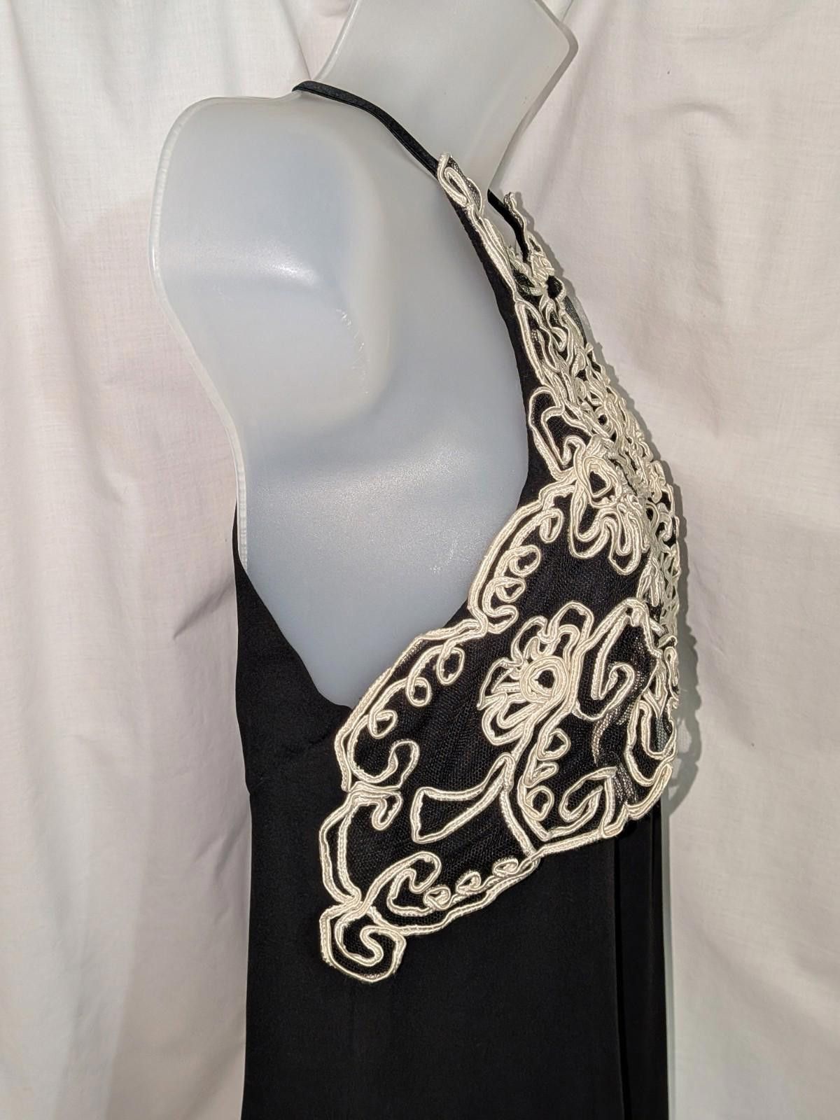 Designer VTG 90's Betsy & Adam Black Soutache Halter Maxi Slip Gown Size S / US 4 / IT 40 - 8 Thumbnail