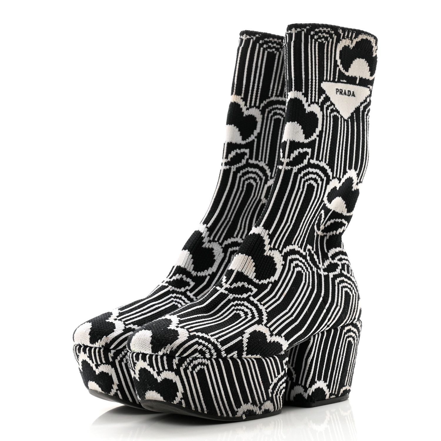 靴 PRADA JACQUARD PLATFORM ANKLE BOOTS Prada Jacquard knit platform ankle boots in black | Grailed