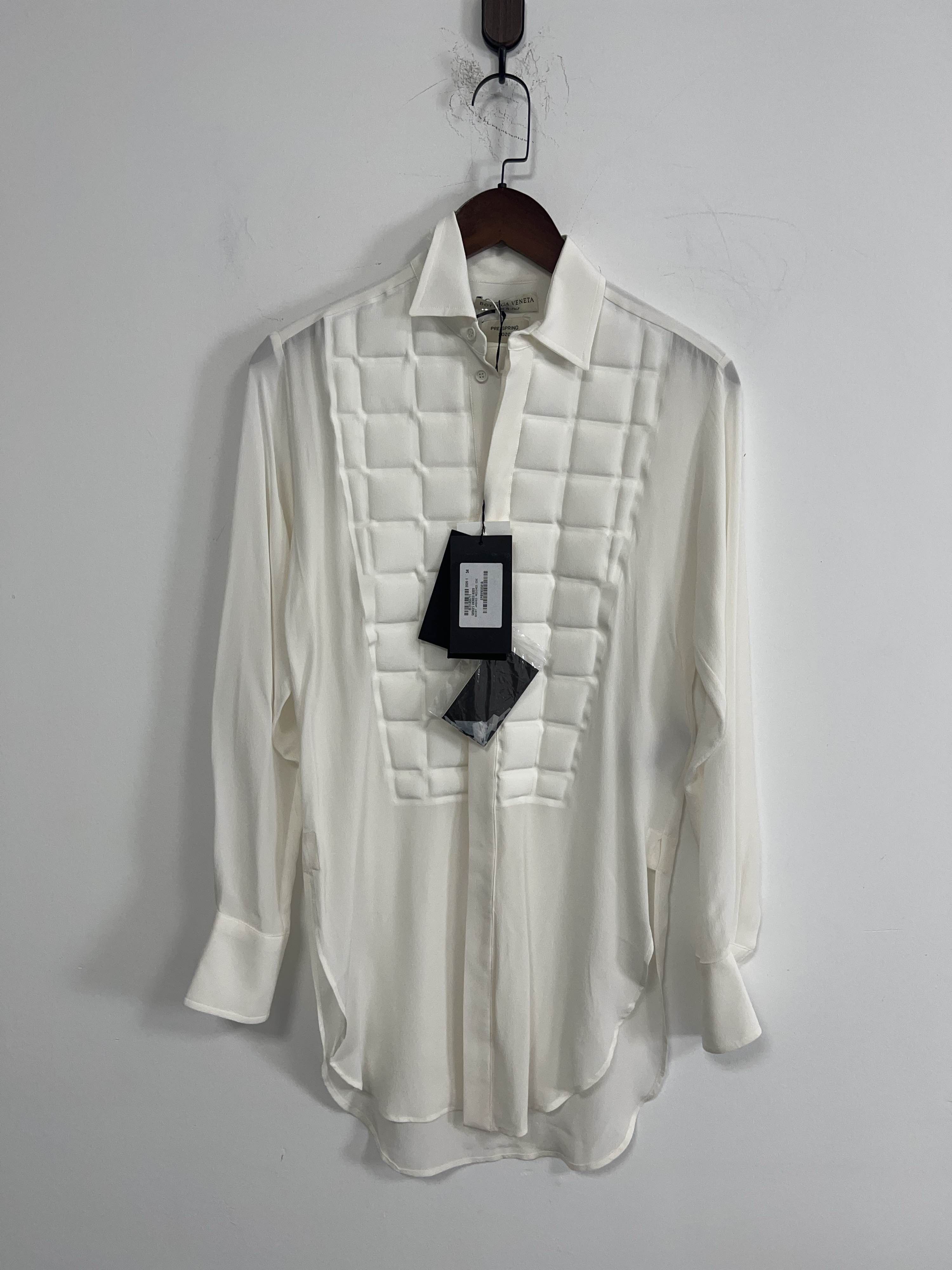 Bottega Veneta Bottega Veneta Silk Quilted Bib Button Up Shirt Size 34 Size XXS / US 00 / IT 34 - 1 Thumbnail