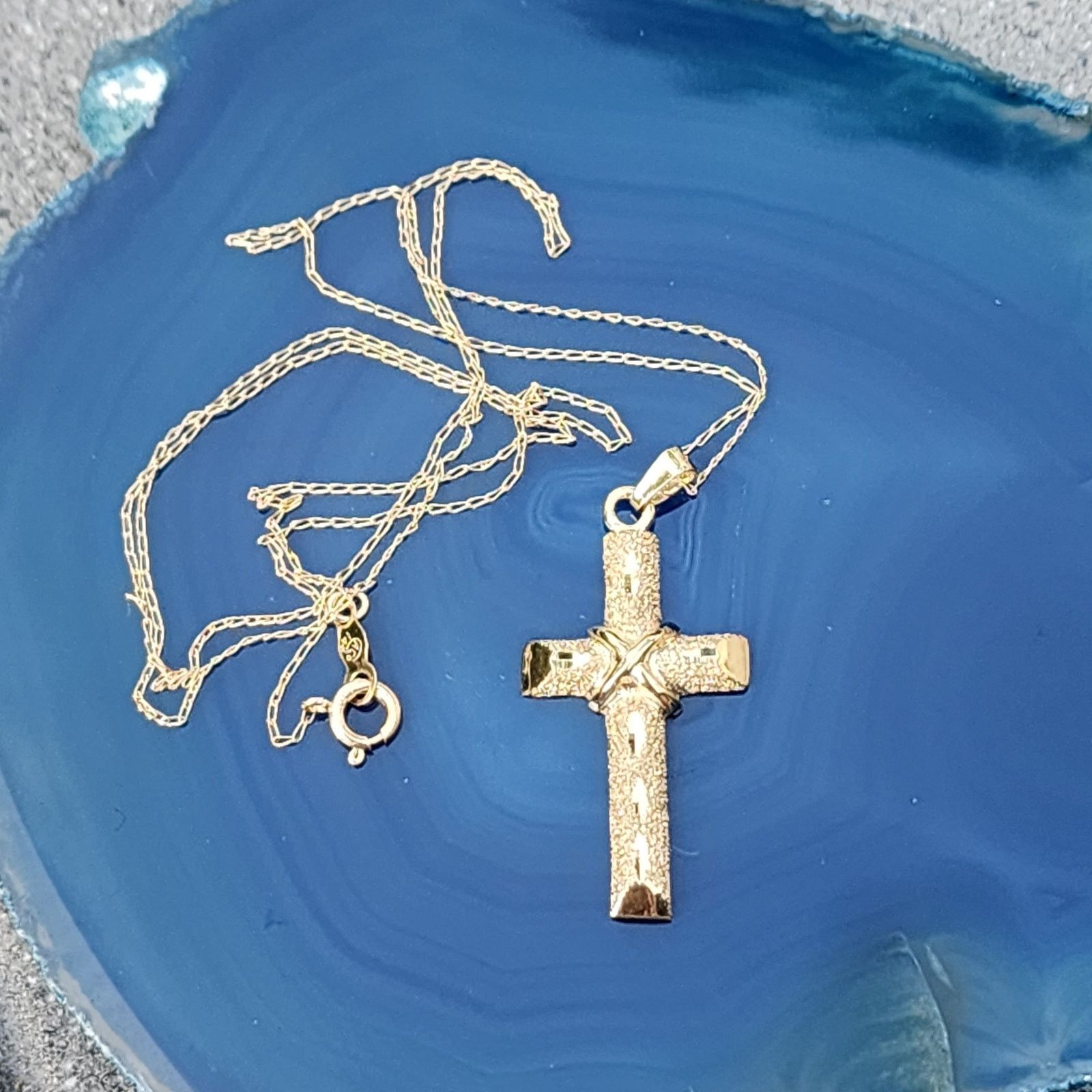 Vintage ACO 14K Yellow Gold Diamond Cut Cross Pendant Link Necklace Size ONE SIZE - 10 Thumbnail