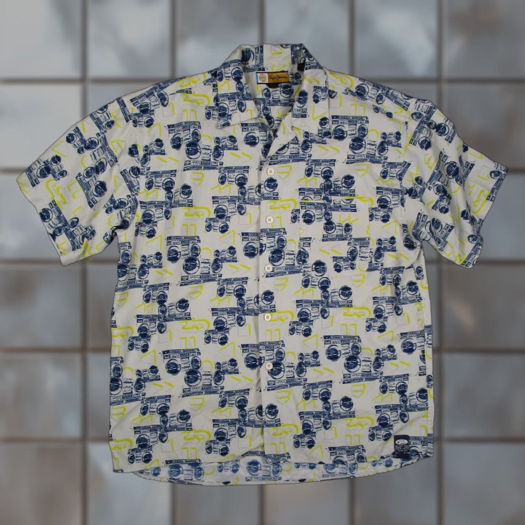 Pepe Jeans VINTAGE Pepe Jeans London Shirt Mens XXL White Blue AOP Boombox Print Loop Collar Y2K Size US XXL / EU 58 / 5 - 1 Thumbnail