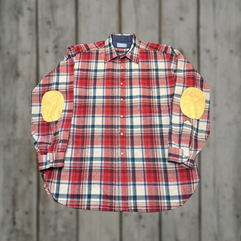 Pendleton VINTAGE Pendleton Shirt Mens Plaid Wool Flannel Leather Elbow Patch USA Size XL Size US XL / EU 56 / 4 - 1 Thumbnail