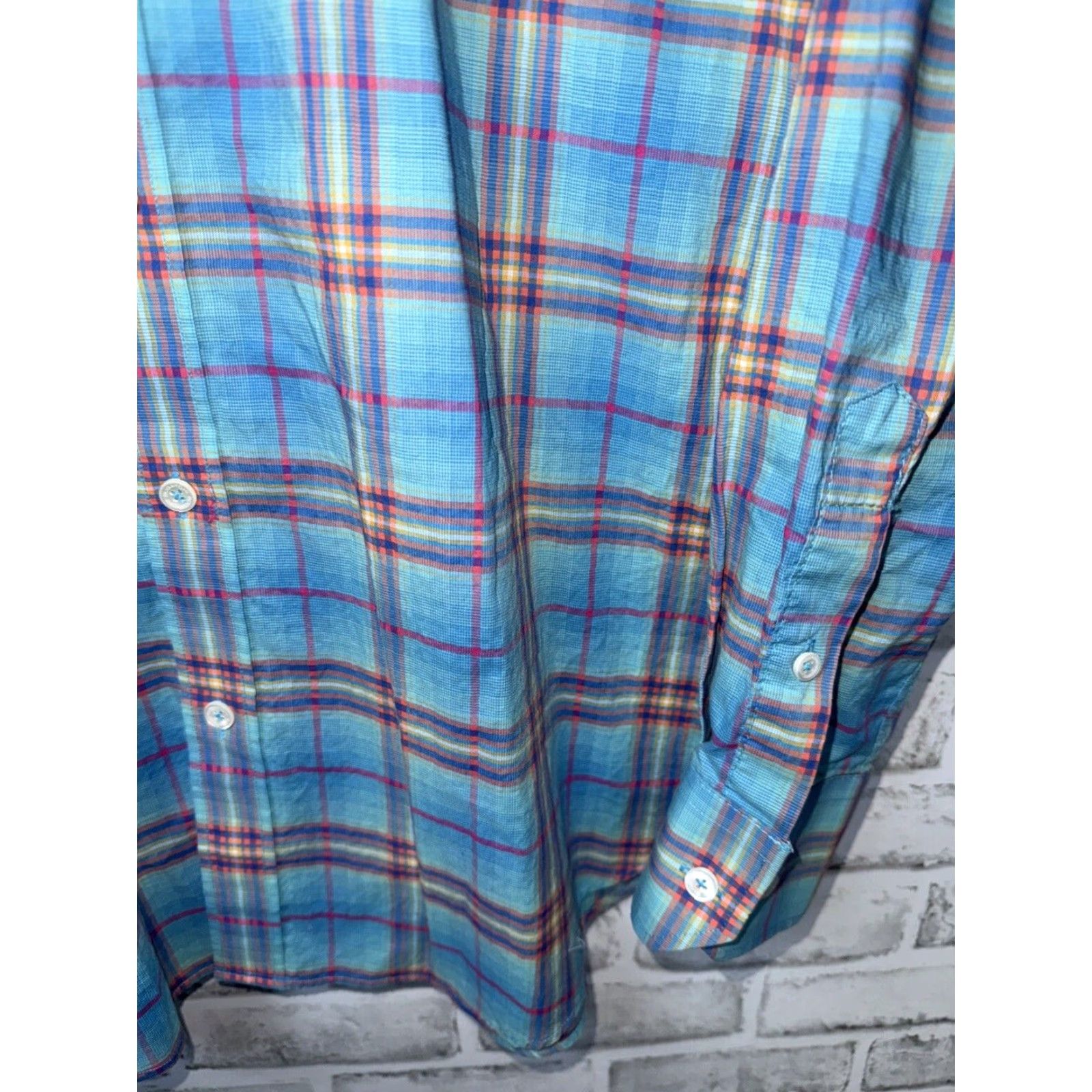 BUGATCHI Bugatchi Plaid Shaped Fit Button Down Mens Dress Shirt Blue Multi Color M Size 40R - 6 Thumbnail