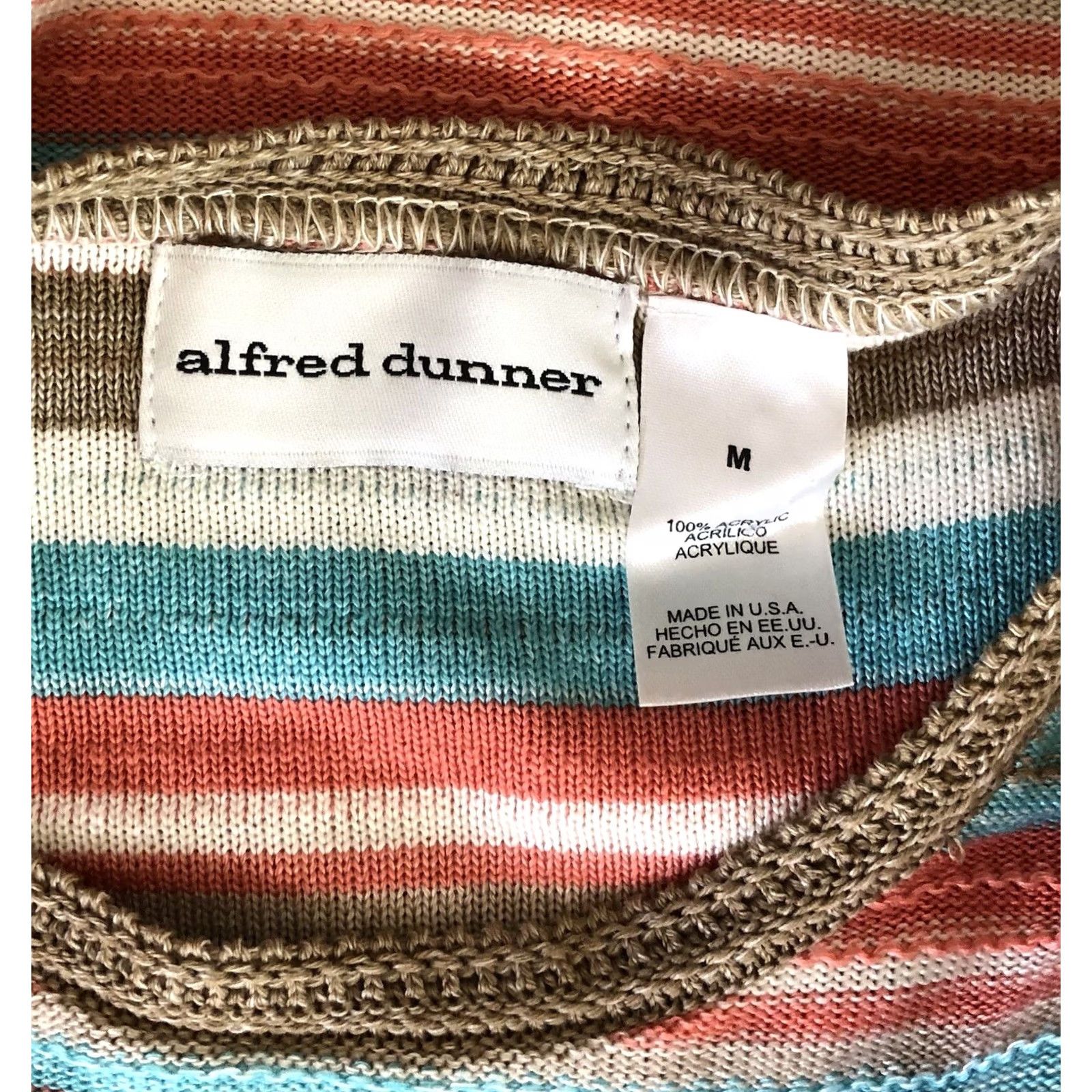 Vintage Alfred Dunner Knit crochet knit top M multi stripe short sleeve Cottage Coastal Shirt Women Size M / US 6-8 / IT 42-44 - 4 Thumbnail