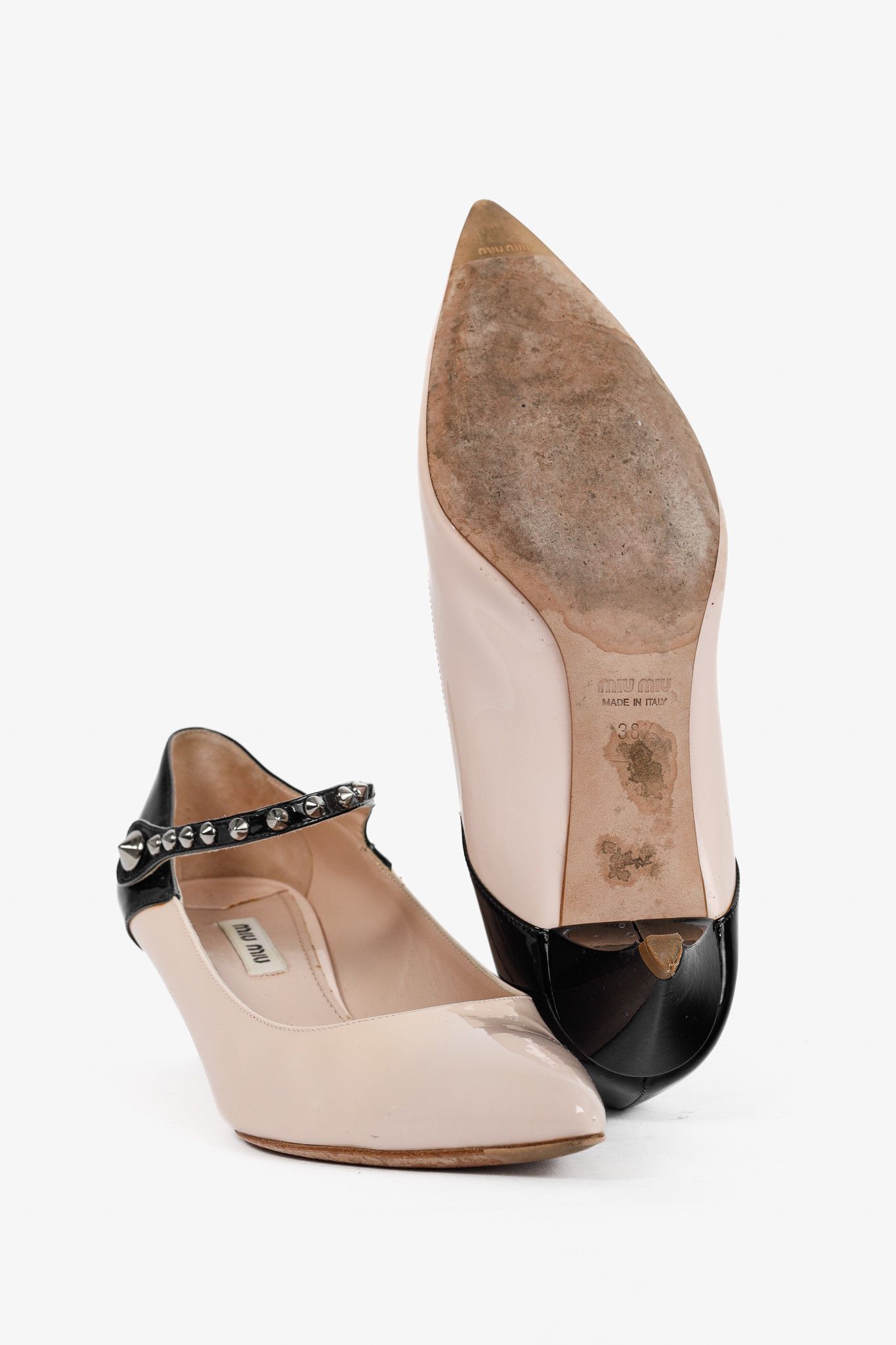 Miu Miu Miu Miu Light Pink & Black Bicolor Studded Mary Janes Size US 8 / IT 38 - 4 Thumbnail