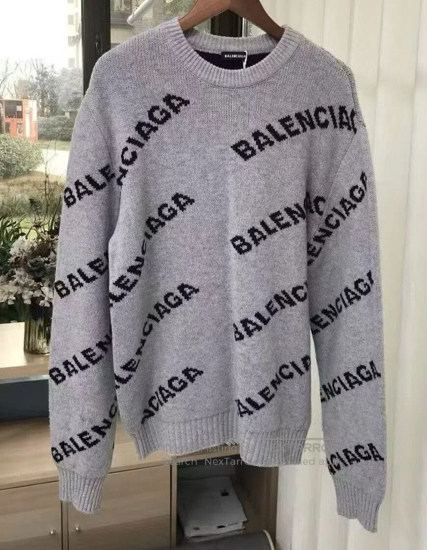 Balenciaga Balenciaga Gray Logo Knit Sweater M. Size US M / EU 48-50 / 2 - 2 Thumbnail
