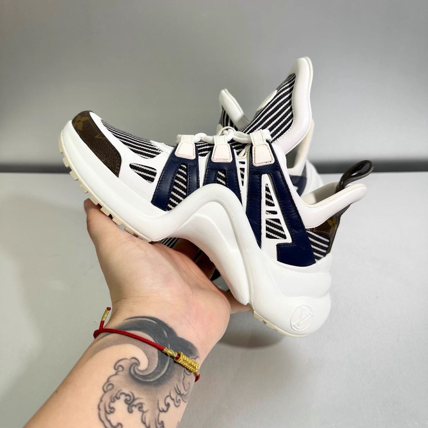Louis Vuitton LV White Blue Striped Monogram Dad Shoe 36 Mint Size US 5 / IT 35 - 9 Thumbnail