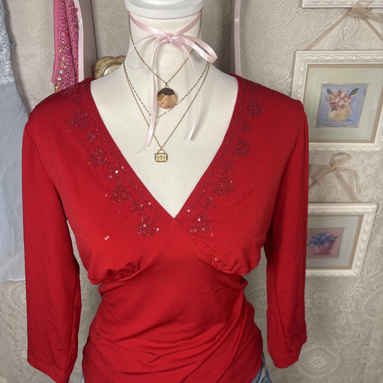 Other y2k red beaded v neck blouse top Size M / US 6-8 / IT 42-44 - 4 Thumbnail