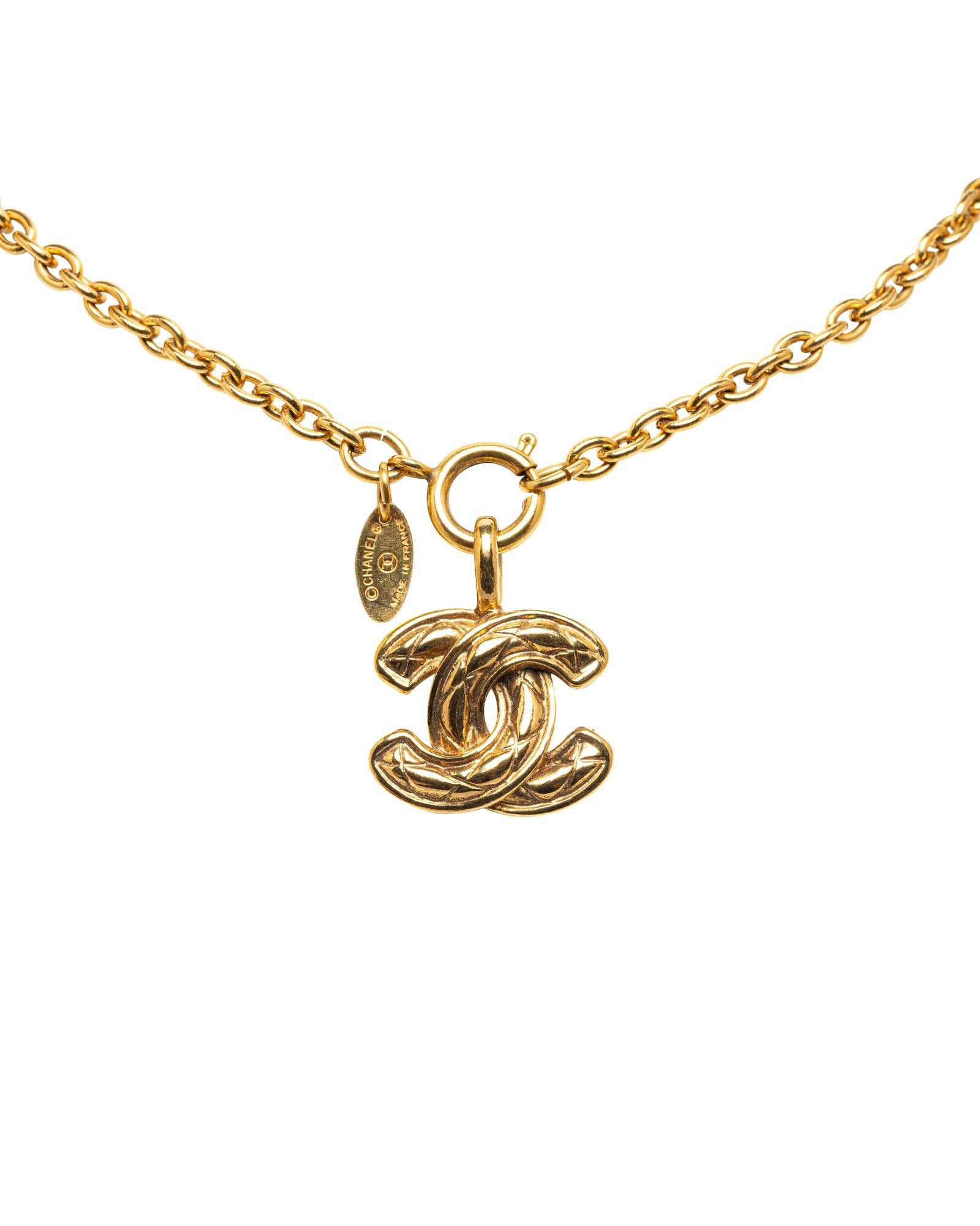image of Chanel Gold-Tone Cc Pendant Necklace, Women's