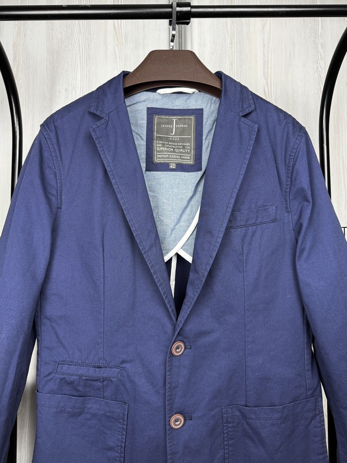 Jasper Conran Jasper Conran navy blue cotton half lined 2 buttons blazer Size 42R - 3 Thumbnail