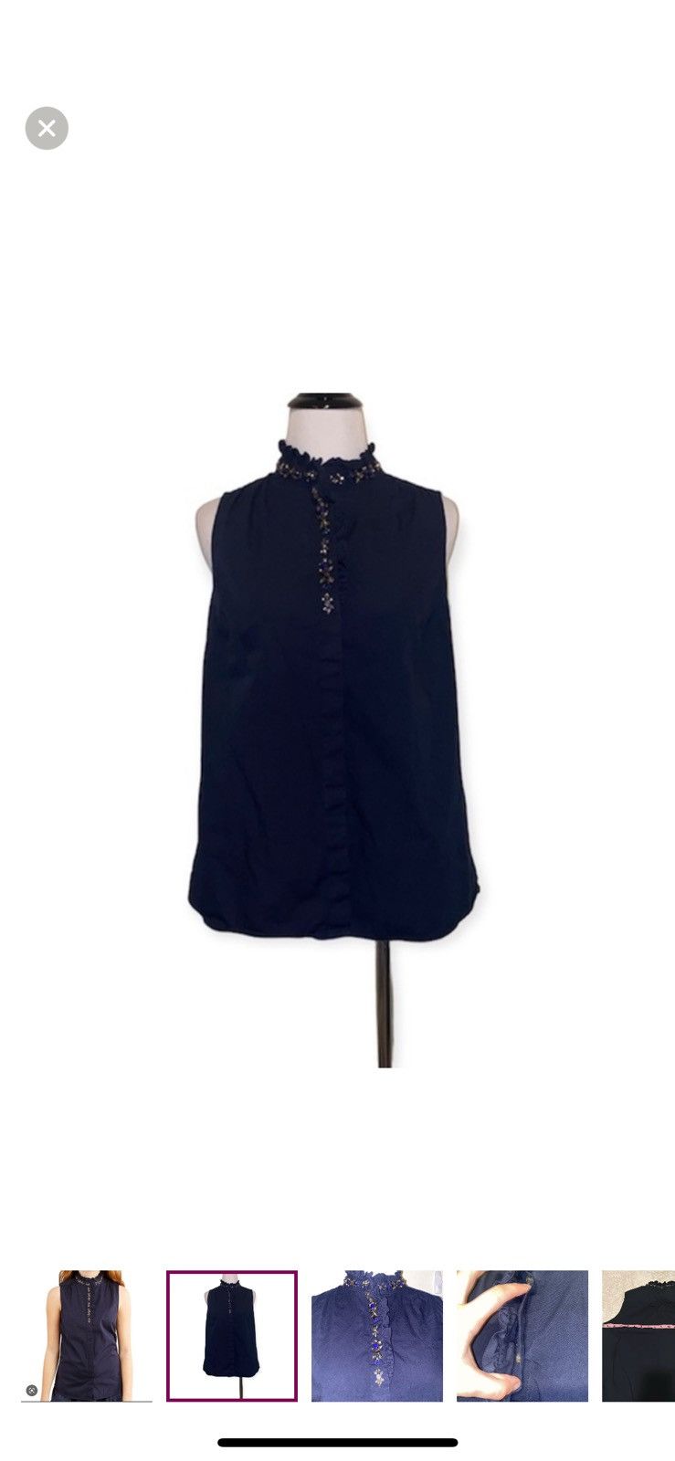 J.Crew J. Crew navy blue tilda sleeveless ruffled jeweled blouse Size S / US 4 / IT 40 - 1 Thumbnail