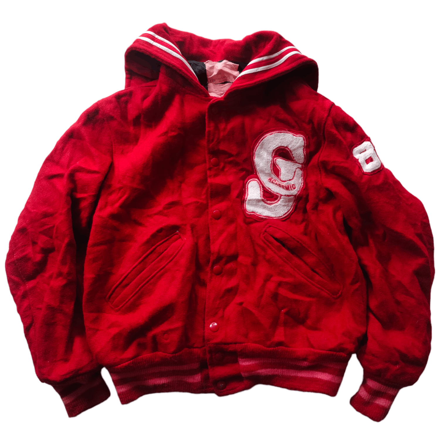 image of Delong Varsity Jackets x Made In USA Vintage Delong Wool Varsity Jacket in Red, Men's (Size Medium)
