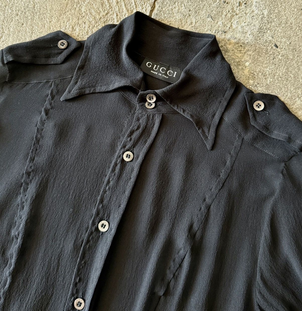Gucci Gucci - Tom Ford - Fall 1996 - Sheer Silk with Epaulettes Size S / US 4 / IT 40 - 6 Thumbnail