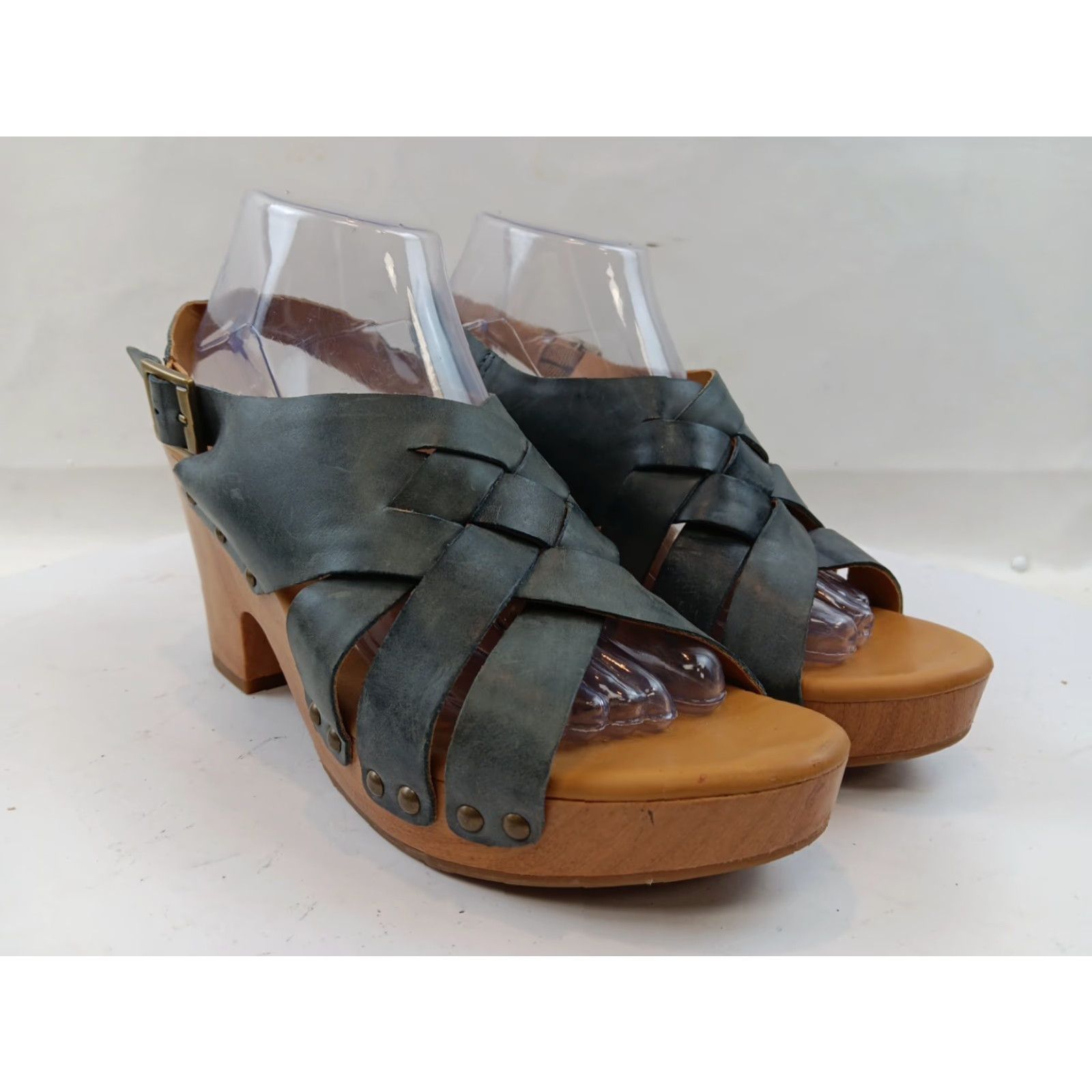Vintage Korks Sandal Women’s Open Toe Slingback Leather Cushioned Footbed Blue Block Heel 10M Size US 10 / IT 40 - 2 Thumbnail