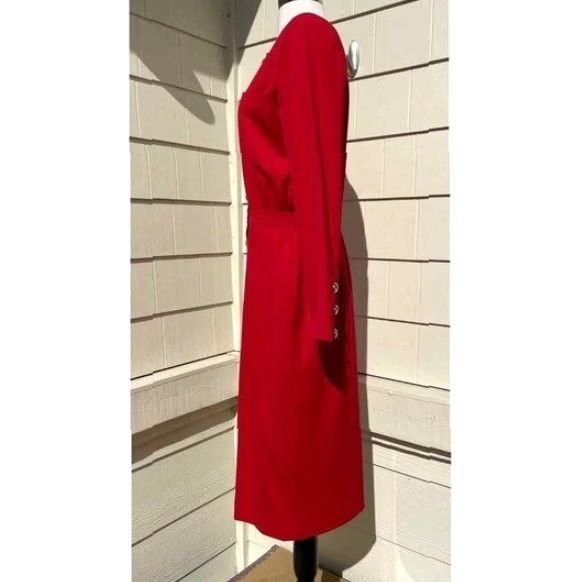 Valentino VINTAGE Valentino Miss V Red Wool Gold Button Front Dress 10 Women Pencil Dress Sheath Knee Length Modest 90s Mens? Size L / US 10 / IT 46 - 2 Thumbnail