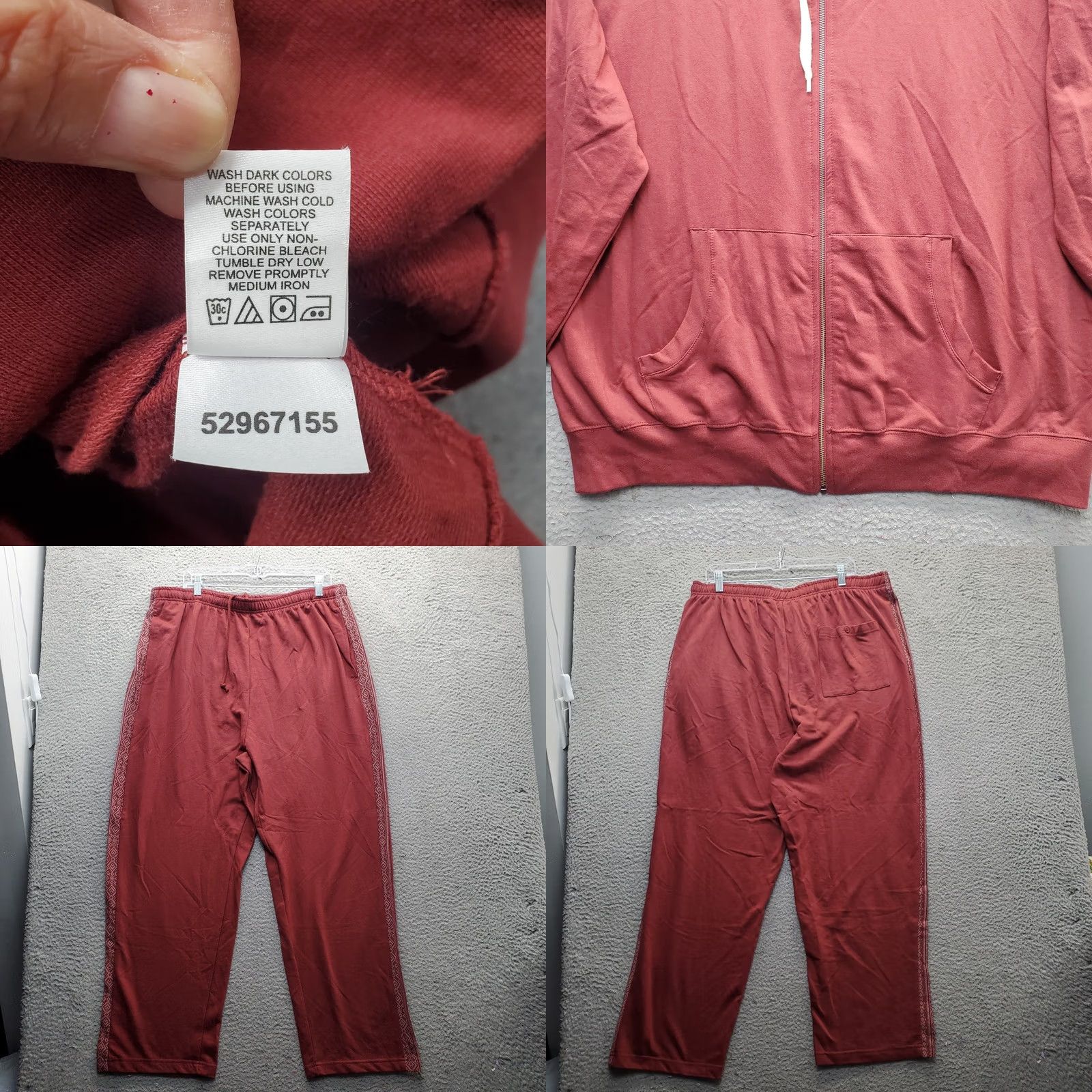Vintage KINGSIZE Mens 2XL Track Suit Dark Red Aztec Oversized Full Zip Hoodie & Track Pants Sweatshirt Set Size 48R - 8 Thumbnail