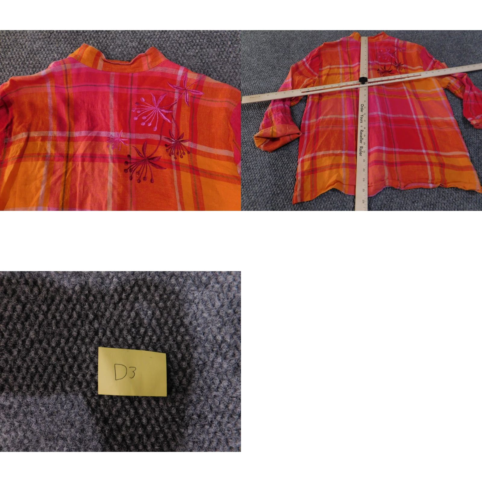 Coldwater Creek VINTAGE Coldwater Creek Shirt Womens Medium Orange Plaid Linen Rayon Embroidered Floral Size M / US 6-8 / IT 42-44 - 9 Thumbnail