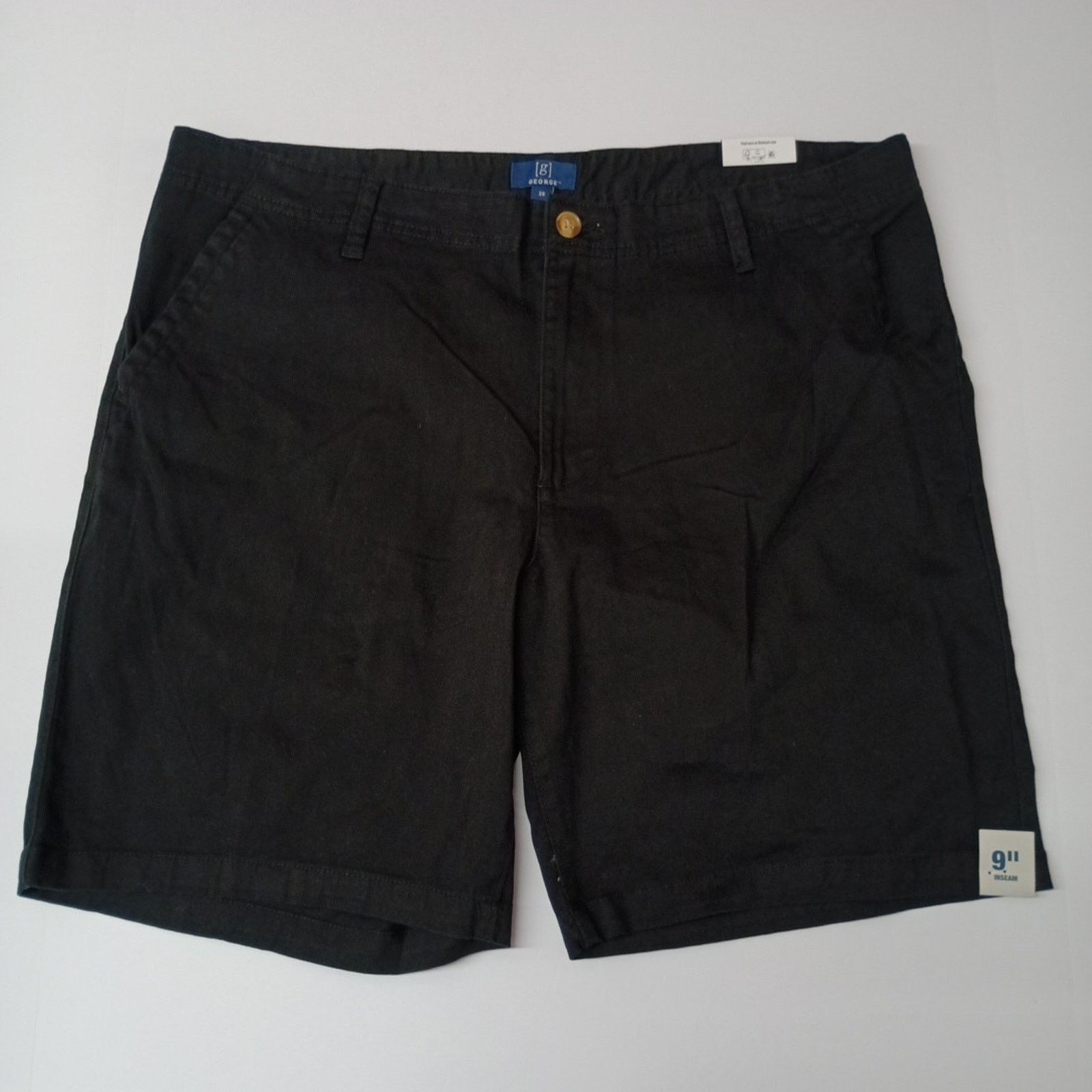 George George Twill Shorts Men's Size 38 Black Flat Front 9" Inseam Size US 38 / EU 54 - 1 Thumbnail