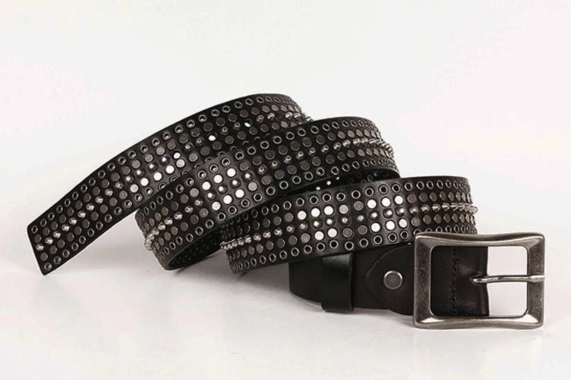 Leather × Vintage Genuine Leather Cowboy Belt Buckle Vintage Metal Rivet Size ONE SIZE - 4 Thumbnail