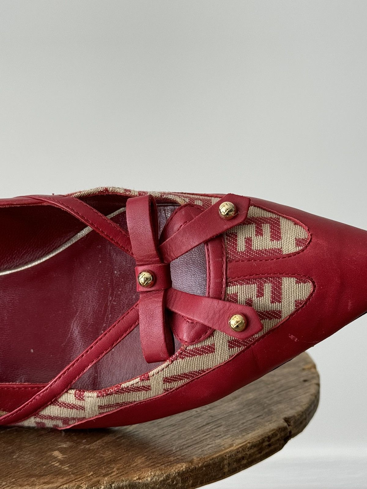 Fendi × Vintage Vintage Fendi Zucca Monogram Red Point Toe Flats Size US 8 / IT 38 - 6 Thumbnail