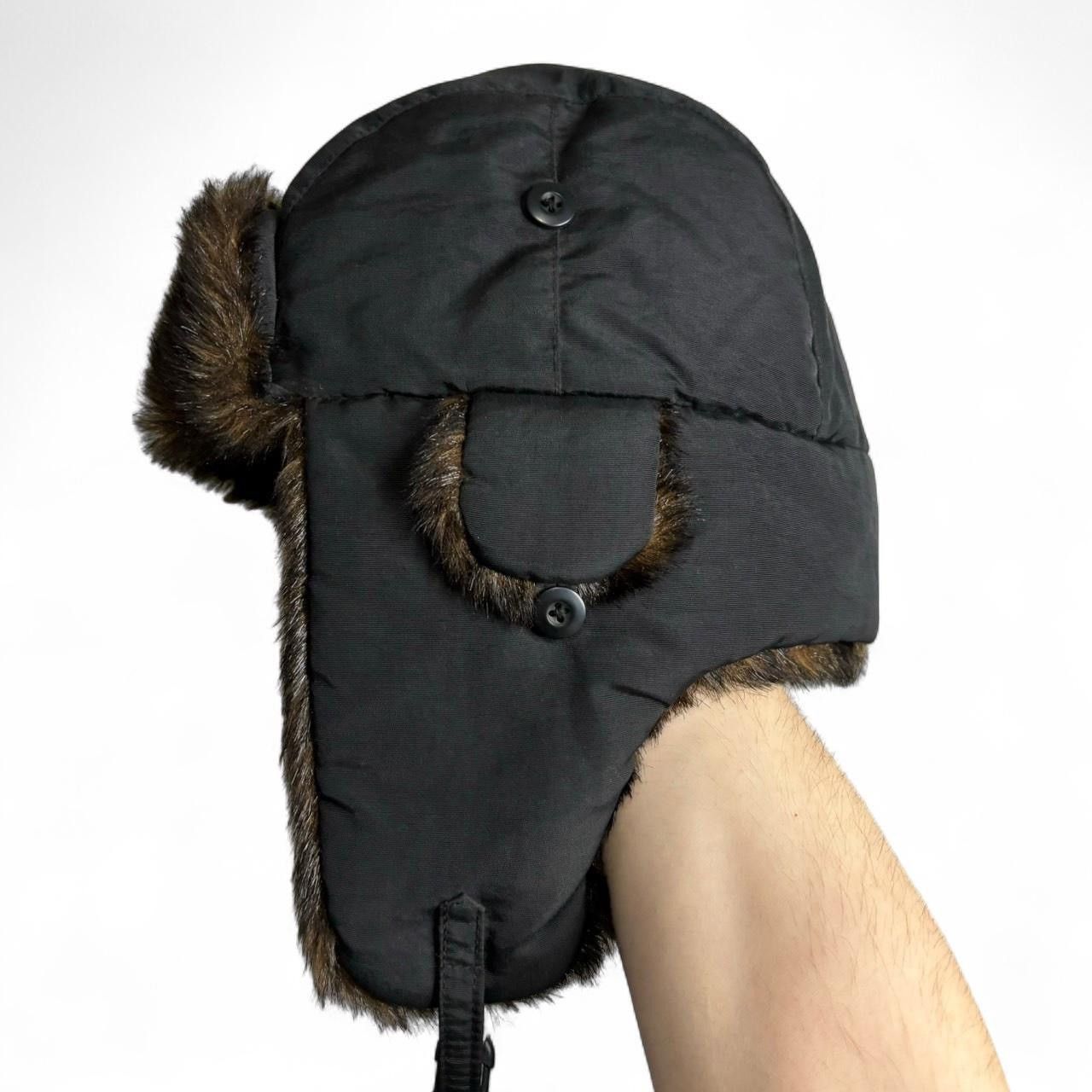 Japanese Brand Vintage Style Black Fur Trim Trapper Hat Size ONE SIZE - 3 Thumbnail