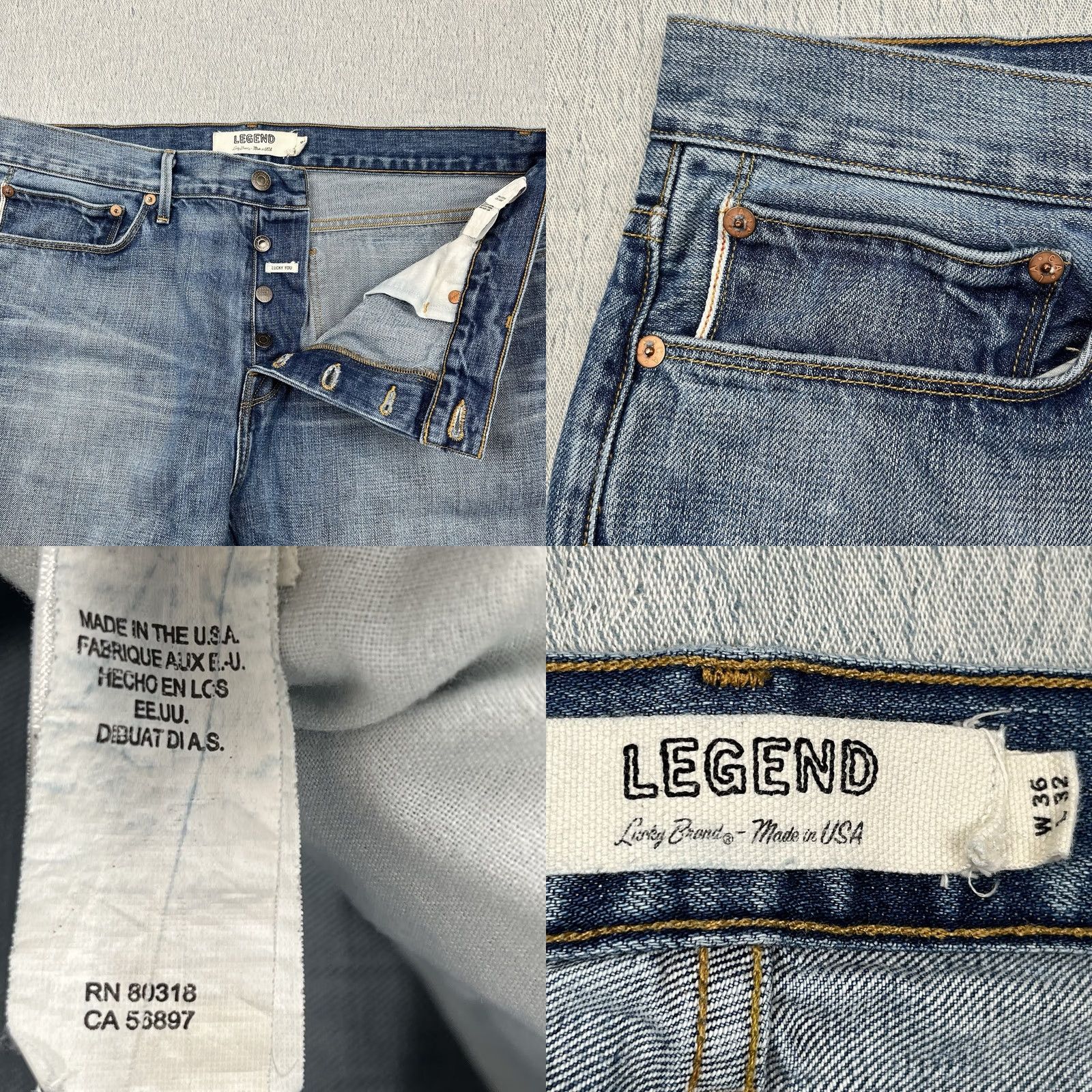 Lucky Brand Lucky Brand Jeans Mens 36x32 Legend 1 Authentic Skinny Selvedge Made USA 7M11958 Size US 36 / EU 52 - 8 Thumbnail