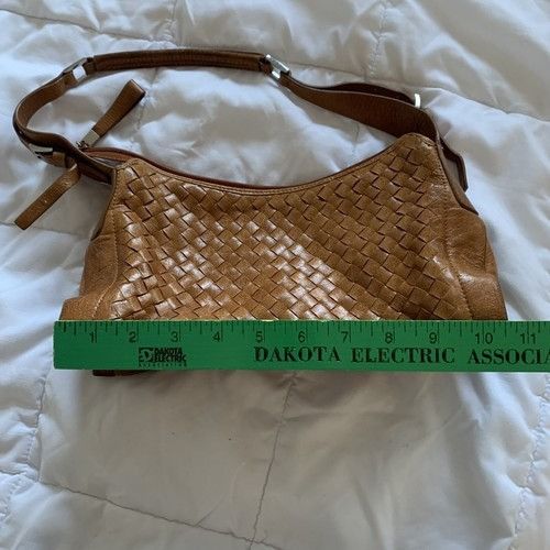 Cognac Woven Camel Colour Tie Shoulder Bag Brown Genuine Lea