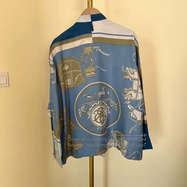 Hermes Hermes Bookplate pattern printed silk long-sleeved shirt Size XXS / US 00 / IT 34 - 3 Thumbnail