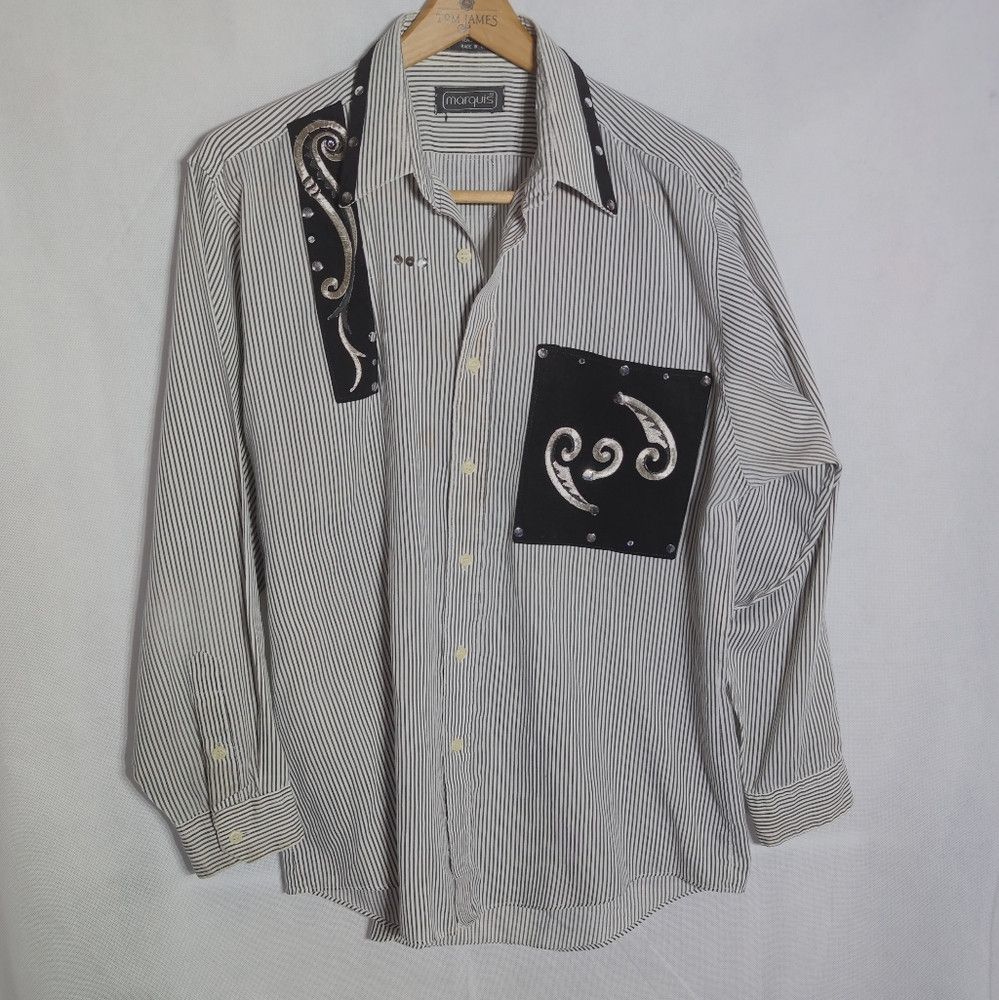 Other Marquis Sz L Striped Black White Men's Party Shirt Embroide Size US L / EU 52-54 / 3 - 2 Thumbnail