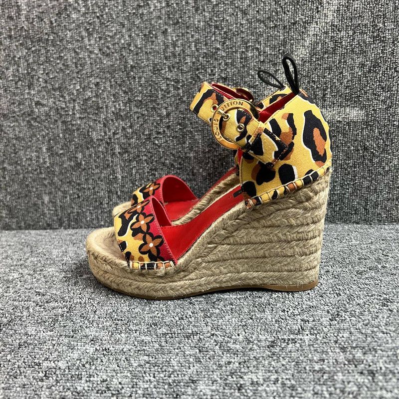 Louis Vuitton Leopard Print Wedge Sandals 0079