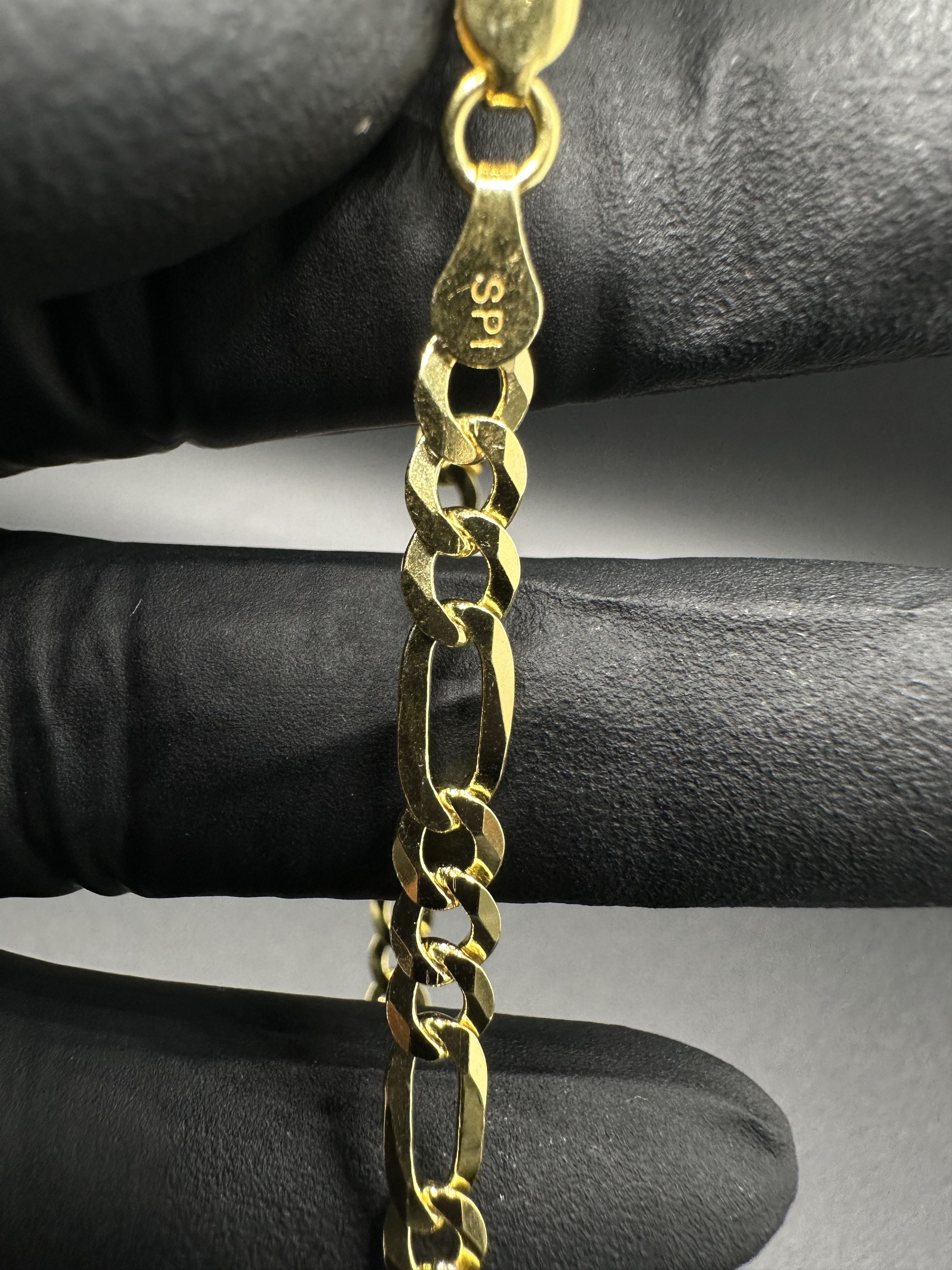 Jewelry 14KT GOLD OVER STERLING SILVER 925 FIGARO BRACELET Size ONE SIZE - 3 Thumbnail