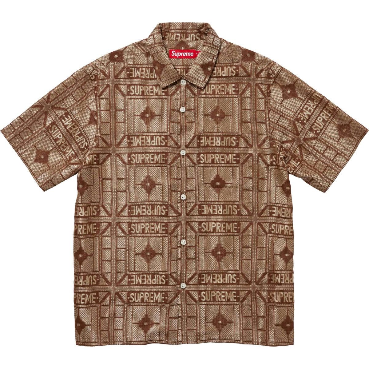 image of Supreme Tray Jacquard S/s Shirt in Tan, Men's (Size XL)