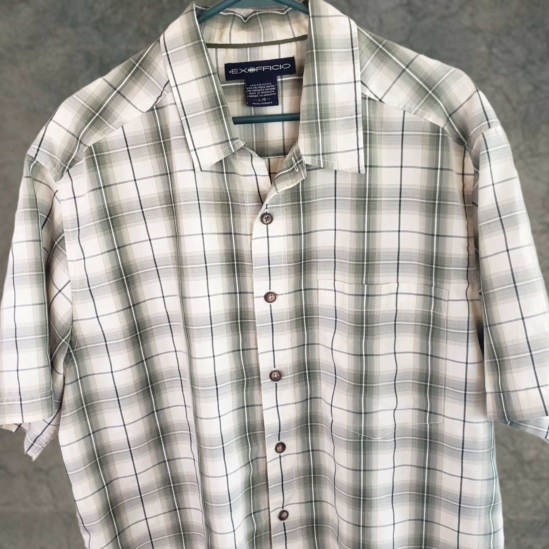 ExOfficio ExOfficio Men's Large Short-Sleeve Button-Down Shirt Green Plaid Size US L / EU 52-54 / 3 - 1 Thumbnail