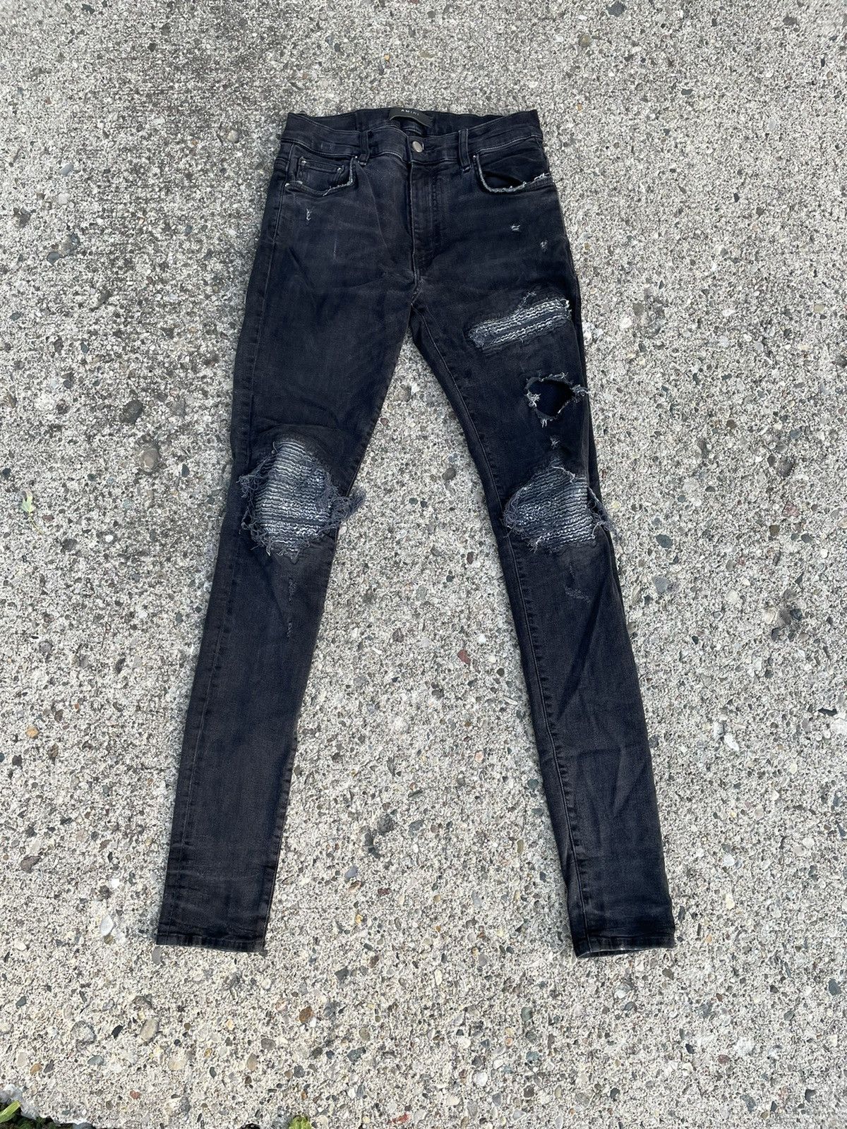Amiri AMIRI BLACK AND CAMO DISTRESSED DENIM Size US 30 / EU 46 - 1 Thumbnail