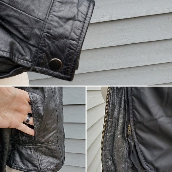 Vintage × Wilsons Leather Vintage 90s y2k Wilsons Black Leather Insulated Bomber Coat Size M / US 6-8 / IT 42-44 - 5 Thumbnail