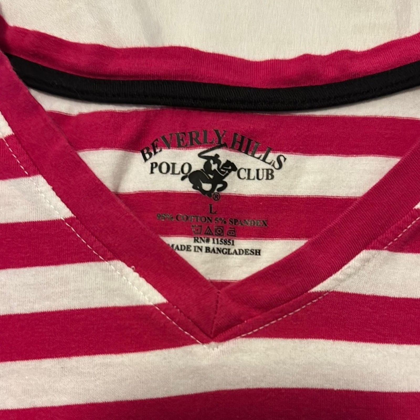 Beverly Hills Polo Club Beverly Hills Polo Club Striped V-Neck Tee – Size L Size L / US 10 / IT 46 - 3 Thumbnail