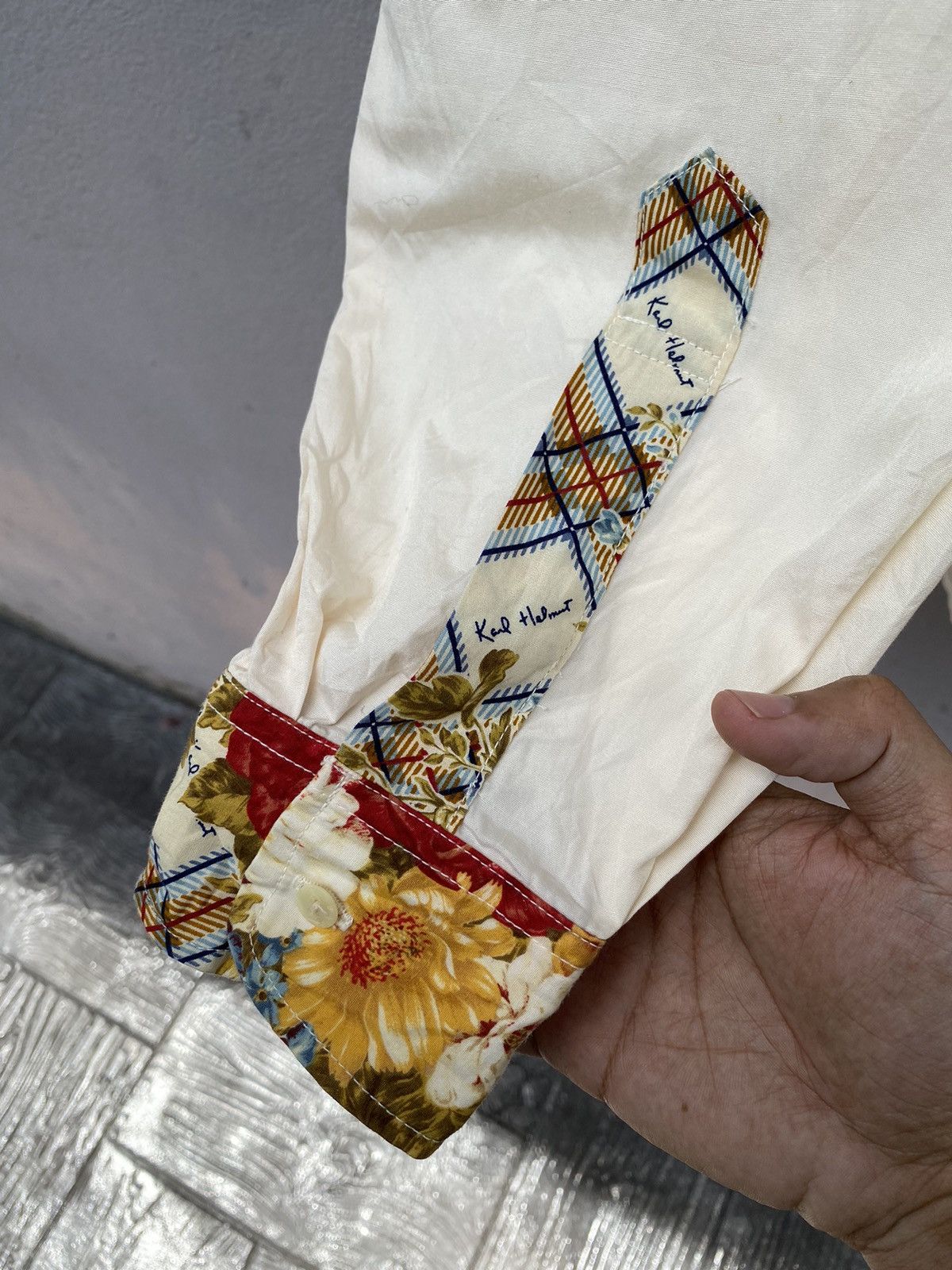 Japanese Brand 🔥RARE🔥 Karl Helmut Floral Patchwork Half Button Shirt Size US L / EU 52-54 / 3 - 9 Thumbnail