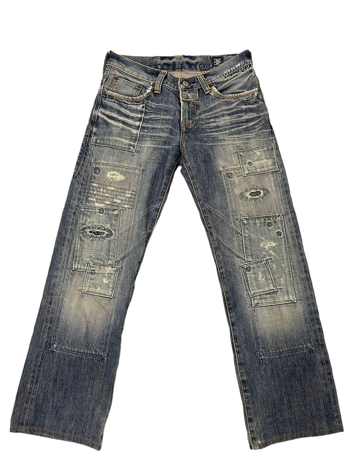 Japanese Brand Boro Jeans Bartacks Japan Patchwork Denim Cropped 7🟦9 Size US 29 - 1 Thumbnail
