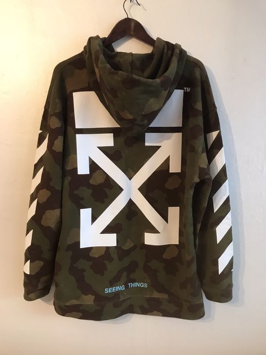 Off white camo hoodie best sale seeing things