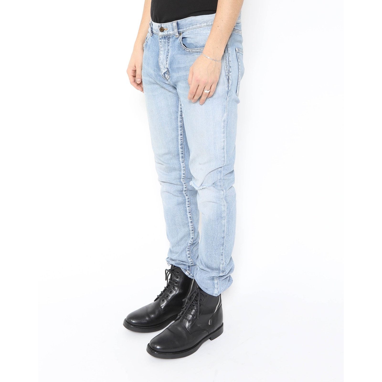 Saint Laurent Paris Knee-Rip Jeans in Light Washed Denim Size US 34 / EU 50 - 11 Thumbnail