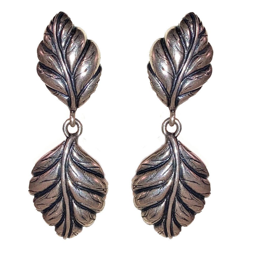 Designer Sterling Silver Realistic Leaf Dangle Earrings Size ONE SIZE - 2 Thumbnail