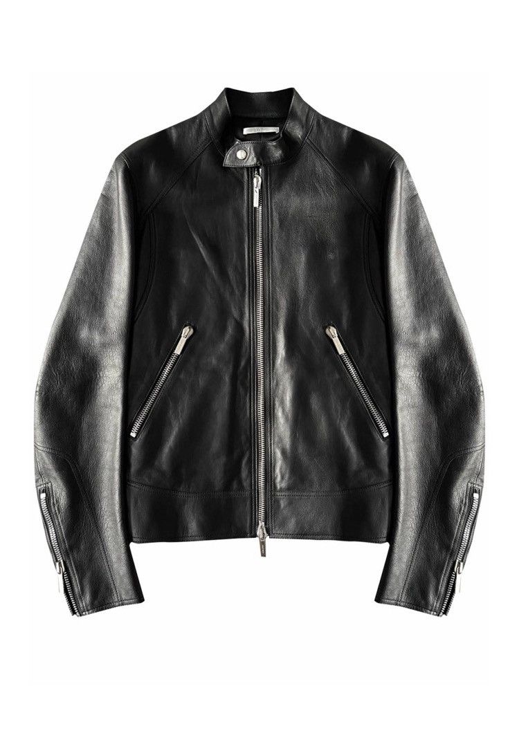 image of Dior Homme Leather Biker Bee Application Detail Jacket in Black, Men's (Size Small)