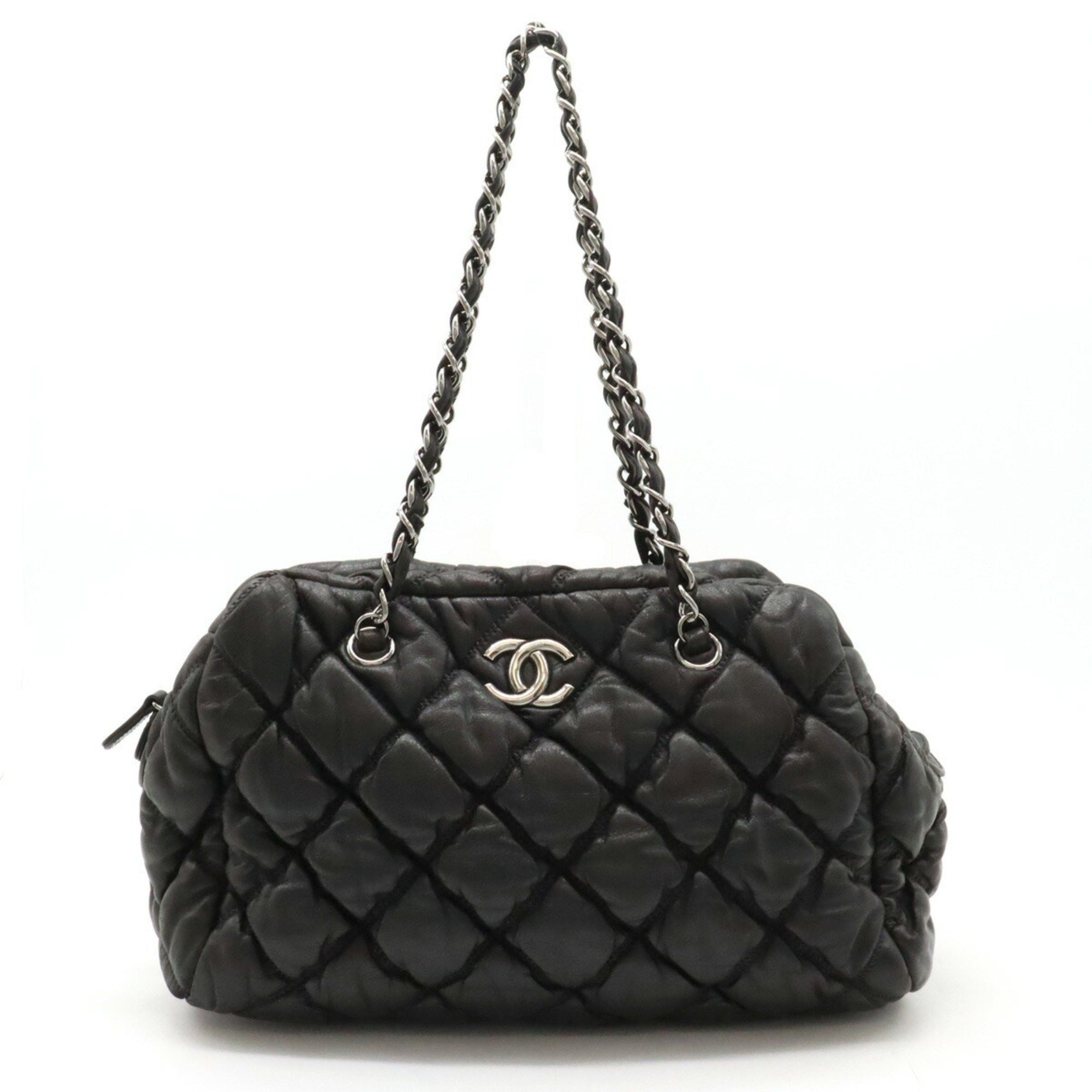 image of Chanel Bubble Quilt Chain Shoulder Bag Leather Dark Gray, Women's