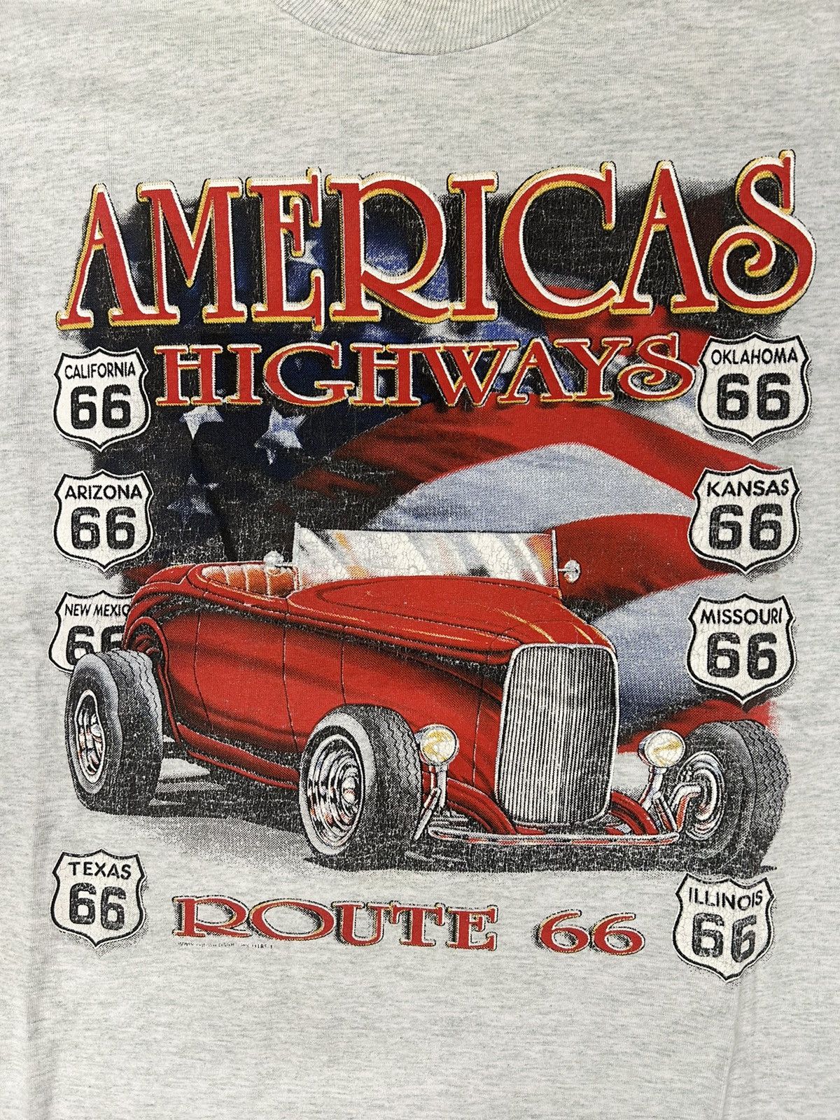 NASCAR × Vintage Crazy Vintage 90s Essential Grey Route 66 Car Tee Shirt Size US L / EU 52-54 / 3 - 2 Thumbnail
